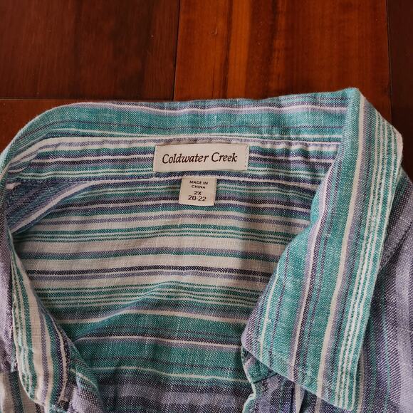 Coldwater Creek blue white purple striped 100% linen button up Top sz 2X 20-22 - Picture 3 of 7
